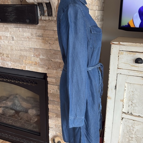 Lily Sky dark denim chambray dress button down tie waist long sleeve - Picture 7 of 16